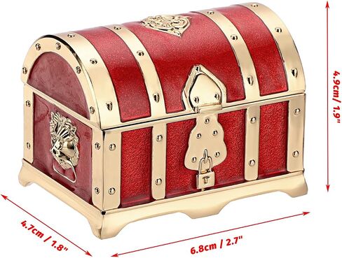 Hipiwe Vintage Red Treasure Chest Box Small Jewelry Trinket Box Organizer Keepsake Ring Earrings Box for Valentine Wedding Christmas Birthday Gift for Women Girls, Red Small in Saudi Arabia