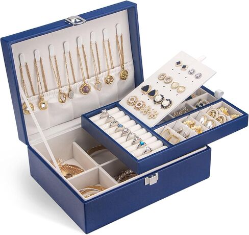 Jewelry Box, 2 Layer Jewelry Boxes for Women Girls Leather Jewelry Organizer with Lock Jewelry Storage Case Removable Velvet Lined Tray Jewelry Boxes for Earring Ring Necklace Bracelets in Saudi Arabia