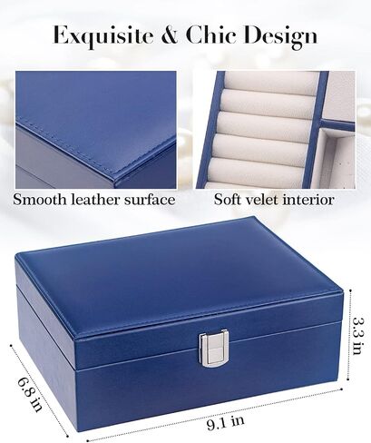 Jewelry Box, 2 Layer Jewelry Boxes for Women Girls Leather Jewelry Organizer with Lock Jewelry Storage Case Removable Velvet Lined Tray Jewelry Boxes for Earring Ring Necklace Bracelets in Saudi Arabia