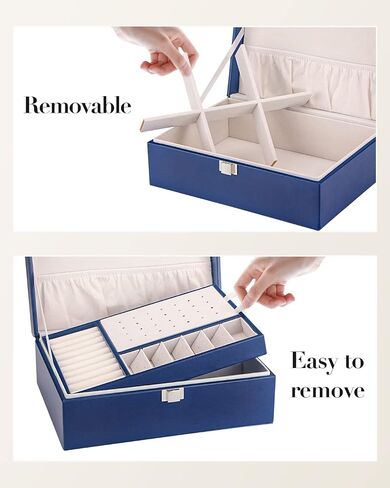Jewelry Box, 2 Layer Jewelry Boxes for Women Girls Leather Jewelry Organizer with Lock Jewelry Storage Case Removable Velvet Lined Tray Jewelry Boxes for Earring Ring Necklace Bracelets in Saudi Arabia
