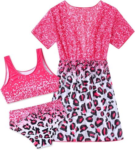 Girls 3 Piece Swimsuit Cute Bikini Bathing Suit Quick Dry Swimwear Sun Protection Cover-Up Sets 5-12 Years in Kuwait