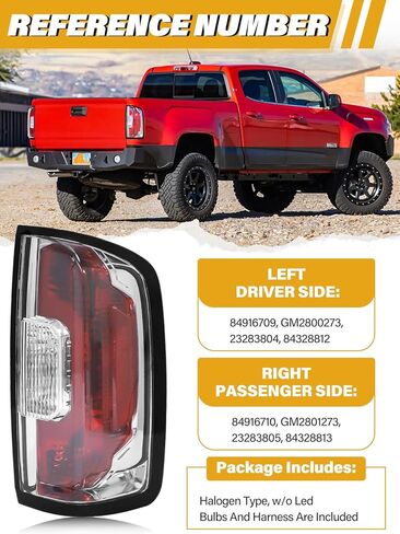 Tail Light Assembly Compatible with GMC Canyon 2015-2022 (Terrain,Denali,Base,SL,SLE,SLT), Halogen Rear Lamp for 84916710 84328813 GM2801273, Red+Clear Lens W/Bulbs, Right Passenger Side in Kuwait