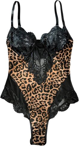 SweatyRocks Women's Leopard Print Bodysuit Cut Out Lace Teddy Lingerie with Snap Crotch in Saudi Arabia