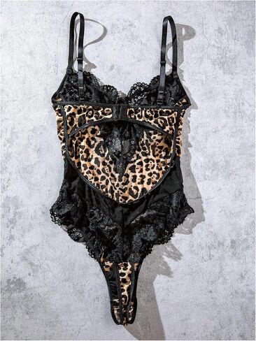 SweatyRocks Women's Leopard Print Bodysuit Cut Out Lace Teddy Lingerie with Snap Crotch in Saudi Arabia