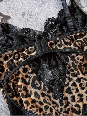 SweatyRocks Women's Leopard Print Bodysuit Cut Out Lace Teddy Lingerie with Snap Crotch in Saudi Arabia
