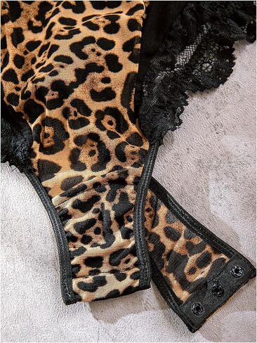 SweatyRocks Women's Leopard Print Bodysuit Cut Out Lace Teddy Lingerie with Snap Crotch in Saudi Arabia