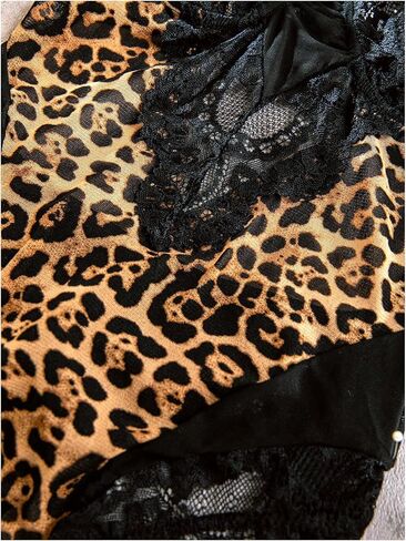SweatyRocks Women's Leopard Print Bodysuit Cut Out Lace Teddy Lingerie with Snap Crotch in Saudi Arabia
