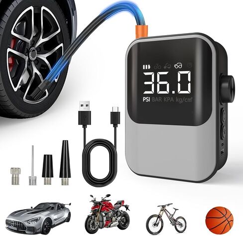 منفاخ إطارات لاسلكي، ضاغط هواء محمول، مضخة هواء مع مقياس رقمي لضغط الإطارات، نفخ سريع لاسلكي لإطارات السيارات، الدراجات النارية، الدراجة، مضخة الدراجة الكهربائية، الكرة in Kuwait