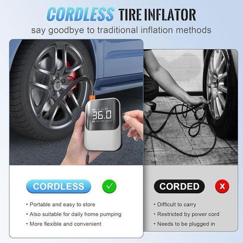 منفاخ إطارات لاسلكي، ضاغط هواء محمول، مضخة هواء مع مقياس رقمي لضغط الإطارات، نفخ سريع لاسلكي لإطارات السيارات، الدراجات النارية، الدراجة، مضخة الدراجة الكهربائية، الكرة in Kuwait