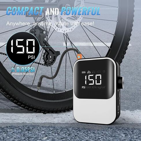 منفاخ إطارات لاسلكي، ضاغط هواء محمول، مضخة هواء مع مقياس رقمي لضغط الإطارات، نفخ سريع لاسلكي لإطارات السيارات، الدراجات النارية، الدراجة، مضخة الدراجة الكهربائية، الكرة in Kuwait