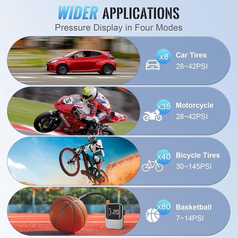 منفاخ إطارات لاسلكي، ضاغط هواء محمول، مضخة هواء مع مقياس رقمي لضغط الإطارات، نفخ سريع لاسلكي لإطارات السيارات، الدراجات النارية، الدراجة، مضخة الدراجة الكهربائية، الكرة in Kuwait