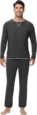 WiWi Mens Pajama Set Drawstring Jogger with Pocket Long Sleeve Sleepwear Loungewear Viscose from Bamboo S-XXL in Kuwait