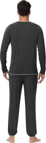 WiWi Mens Pajama Set Drawstring Jogger with Pocket Long Sleeve Sleepwear Loungewear Viscose from Bamboo S-XXL in Kuwait