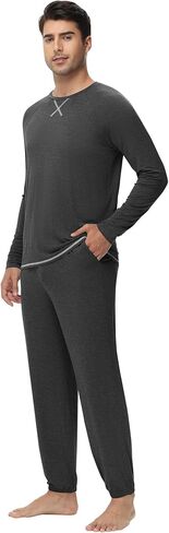 WiWi Mens Pajama Set Drawstring Jogger with Pocket Long Sleeve Sleepwear Loungewear Viscose from Bamboo S-XXL in Kuwait