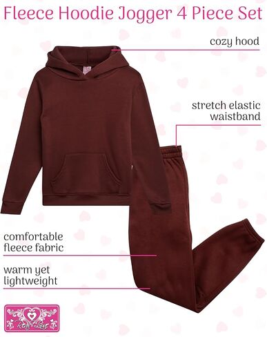 Real Love Girls' Active Sweatsuit - 4 Piece Fleece Pullover Hoodie and Sweatpants - Jogger Pants Set for Girls (7-16) in Kuwait