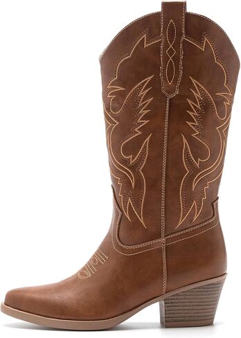 Cowboy Boots for Women with Pointed toe Stacked heel Classic featuring Distinctive Stitching Cowgirl Boots Size 8.5 in Saudi Arabia