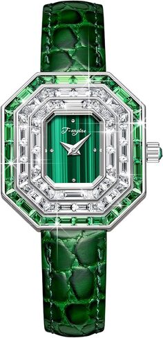 T-ENGINE Wrist Women Watch with Green Zirconia, Sapphire Glass Face, Women's Watch Genuine Leather Strap in Kuwait