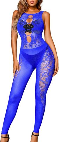 Womens Sexy Fishnet Jumpsuit, Rave Club Outfits, Fits 0-12, Exotic Dancewear Lace Wear Dancer Festival Glow Mesh in Saudi Arabia