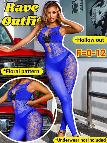 Womens Sexy Fishnet Jumpsuit, Rave Club Outfits, Fits 0-12, Exotic Dancewear Lace Wear Dancer Festival Glow Mesh in Saudi Arabia
