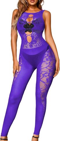 Womens Sexy Fishnet Jumpsuit, Rave Club Outfits, Fits 0-12, Exotic Dancewear Lace Wear Dancer Festival Glow Mesh in Saudi Arabia