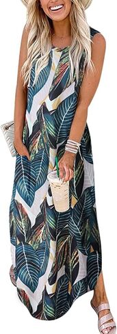 Prinbara Women's Maxi Dress Summer Casual Long Subdress Sleeveless Split Loose Trendy Beach Dresses in Saudi Arabia