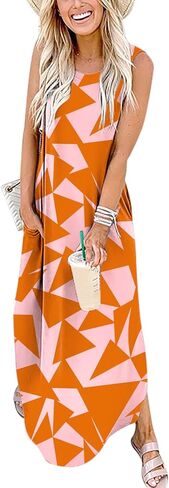 Prinbara Women's Maxi Dress Summer Casual Long Subdress Sleeveless Split Loose Trendy Beach Dresses in Saudi Arabia