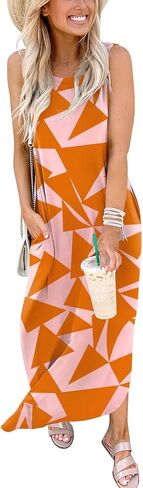 Prinbara Women's Maxi Dress Summer Casual Long Subdress Sleeveless Split Loose Trendy Beach Dresses in Saudi Arabia