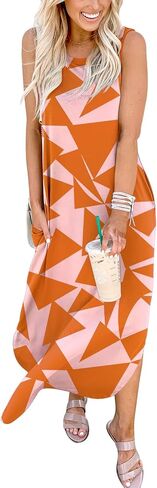Prinbara Women's Maxi Dress Summer Casual Long Subdress Sleeveless Split Loose Trendy Beach Dresses in Saudi Arabia