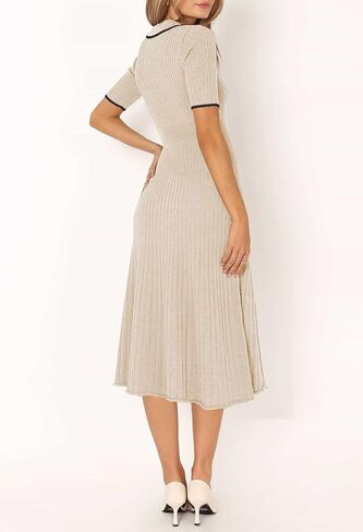 فساتين بولو نسائية من Pink Queen برقبة على شكل V وأكمام قصيرة أنيقة وخصر عالي، فساتين متوسطة الطول مضلعة ومتماسكة in Kuwait