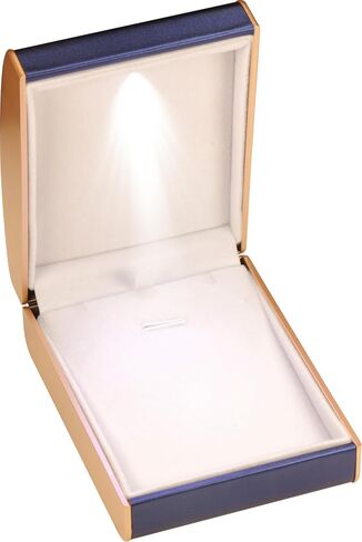 LED Black Necklace Pendant Jewelry Gift Box Luxury PU Leather Dome Top Designed with Gold Color Painted on the Sides Necklace Earrings Jewelry Gift Holder Box with Light for Women for Men in Kuwait