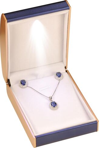 LED Black Necklace Pendant Jewelry Gift Box Luxury PU Leather Dome Top Designed with Gold Color Painted on the Sides Necklace Earrings Jewelry Gift Holder Box with Light for Women for Men in Kuwait