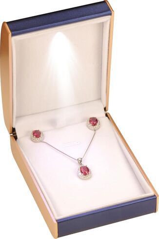 LED Black Necklace Pendant Jewelry Gift Box Luxury PU Leather Dome Top Designed with Gold Color Painted on the Sides Necklace Earrings Jewelry Gift Holder Box with Light for Women for Men in Kuwait
