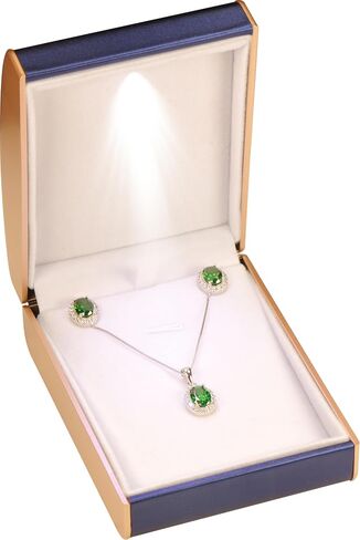 LED Black Necklace Pendant Jewelry Gift Box Luxury PU Leather Dome Top Designed with Gold Color Painted on the Sides Necklace Earrings Jewelry Gift Holder Box with Light for Women for Men in Kuwait