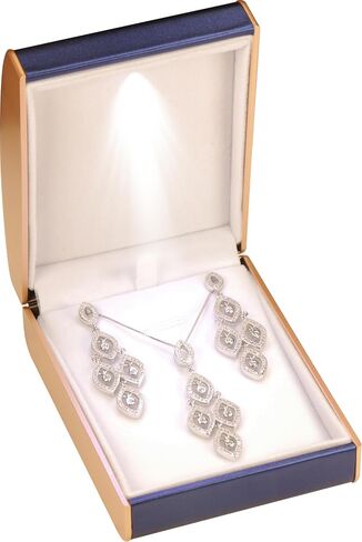 LED Black Necklace Pendant Jewelry Gift Box Luxury PU Leather Dome Top Designed with Gold Color Painted on the Sides Necklace Earrings Jewelry Gift Holder Box with Light for Women for Men in Kuwait