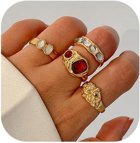 Chunky Gold Rings Set for Women Stacking Finger Rings Knuckle Rings Silver Statement Rings Set Punk Jewelry in Kuwait