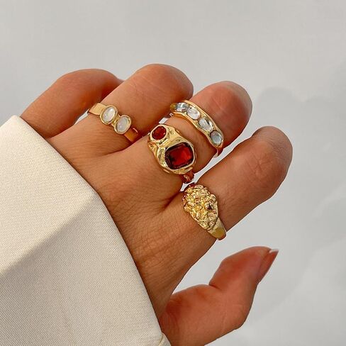 Chunky Gold Rings Set for Women Stacking Finger Rings Knuckle Rings Silver Statement Rings Set Punk Jewelry in Kuwait