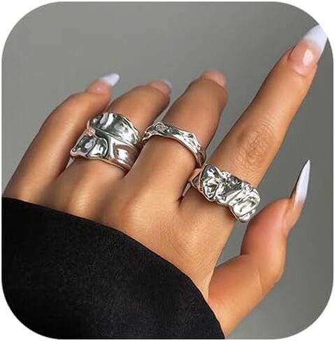Chunky Gold Rings Set for Women Stacking Finger Rings Knuckle Rings Silver Statement Rings Set Punk Jewelry in Kuwait