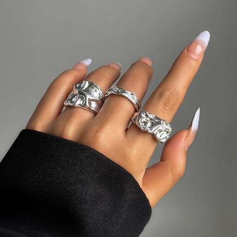 Chunky Gold Rings Set for Women Stacking Finger Rings Knuckle Rings Silver Statement Rings Set Punk Jewelry in Kuwait
