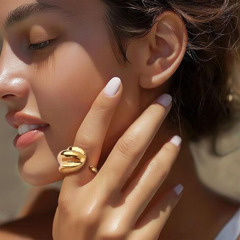 Chunky Gold Statement Dome Rings for Women, Exaggerated Thick Adjustable Open Finger Ring Prom Fashion Jewelry Gift. in Saudi Arabia