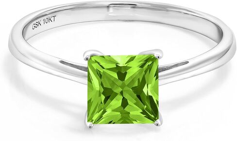 Gem Stone King 10K White Gold Green Peridot Engagement Ring For Women | 1.03 Ct Princess Cut | Gemstone Birthstone | Available in size 5, 6, 7, 8, 9 in Saudi Arabia