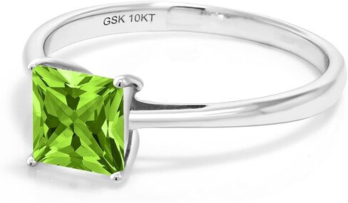 Gem Stone King 10K White Gold Green Peridot Engagement Ring For Women | 1.03 Ct Princess Cut | Gemstone Birthstone | Available in size 5, 6, 7, 8, 9 in Saudi Arabia