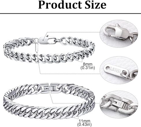 Ritach الفولاذ المقاوم للصدأ الكوبية سلسلة سوار للرجال النساء عرض كبح سلسلة أساور عرض 3/6/8/11 ملم العرض، 7.5/8/8.5 بوصة الرجال المجوهرات الهدايا (الكوبي 8.5) in Kuwait