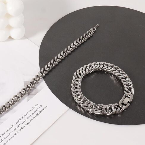 Ritach الفولاذ المقاوم للصدأ الكوبية سلسلة سوار للرجال النساء عرض كبح سلسلة أساور عرض 3/6/8/11 ملم العرض، 7.5/8/8.5 بوصة الرجال المجوهرات الهدايا (الكوبي 8.5) in Kuwait