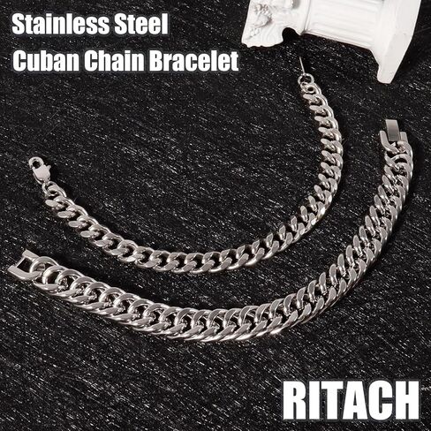 Ritach الفولاذ المقاوم للصدأ الكوبية سلسلة سوار للرجال النساء عرض كبح سلسلة أساور عرض 3/6/8/11 ملم العرض، 7.5/8/8.5 بوصة الرجال المجوهرات الهدايا (الكوبي 8.5) in Kuwait