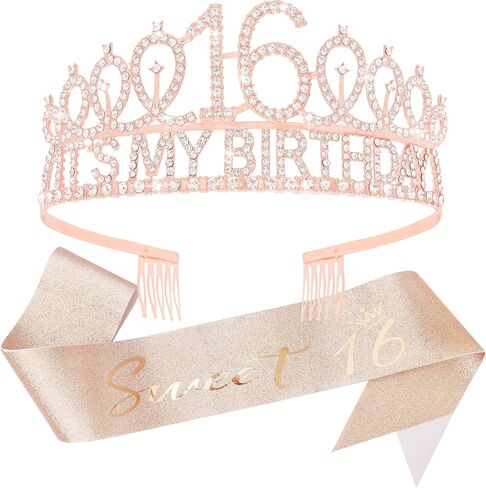 16th Birthday Decorations for Girls 16th Rose Gold Birthday Headband Great Gift for Trendy 16 Years Old Girls Princess Tiara Hair Accessories for Girls Happy Birthday Party Favors in Kuwait