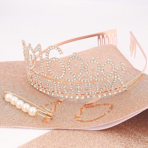 16th Birthday Decorations for Girls 16th Rose Gold Birthday Headband Great Gift for Trendy 16 Years Old Girls Princess Tiara Hair Accessories for Girls Happy Birthday Party Favors in Kuwait