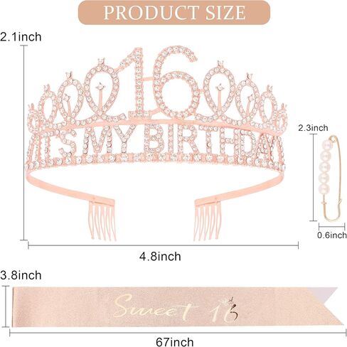 16th Birthday Decorations for Girls 16th Rose Gold Birthday Headband Great Gift for Trendy 16 Years Old Girls Princess Tiara Hair Accessories for Girls Happy Birthday Party Favors in Kuwait