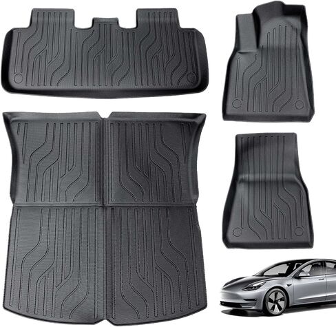 Floor Mats for Tesla Model Y 2021-2023 2024, 6 Pcs Mats Custom Fit All Weather, Waterproof TPE Interior Cargo Liner & Front & Rear Trunk Mats with Anti-Slip for Model Y 5-Seater (Not Fit 7-Seat) in Saudi Arabia