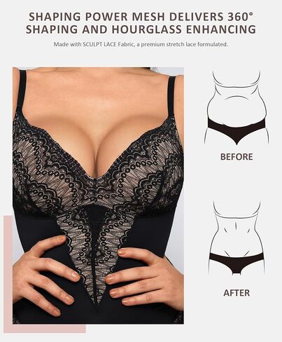 FeelinGirl Lace Bodysuit for Women Tummy Control Body Suits V Neck Corset Shapewear Thong Slimming Body Shaper in Kuwait