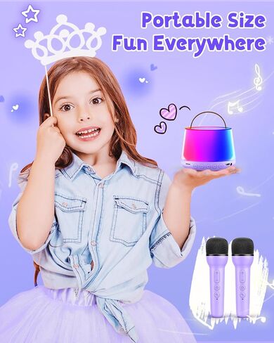 آلة كاريوكي صغيرة للأطفال، مكبر صوت بلوتوث محمول مع 2 ميكروفونات لاسلكية وإضاءة LED، هدايا عيد ميلاد للفتيات بعمر 4 5 6 7 8 9 10 11 12 عامًا، ألعاب آلة كاريوكي للأطفال، وردي in Saudi Arabia